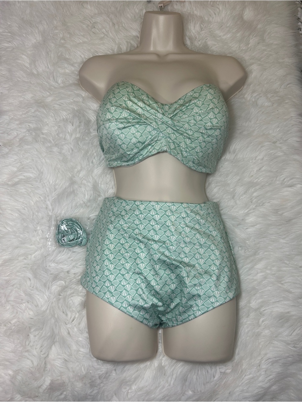 Victoria’s Secret 38D XL Padded Underwired Bikini Seashell Print Teal & White